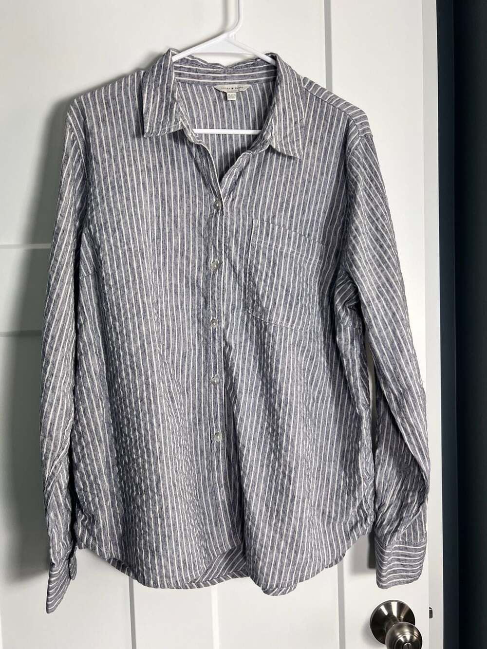 Lucky Brand Women's Striped Button-Down Long Sleeve Shirt with Back Button Detai